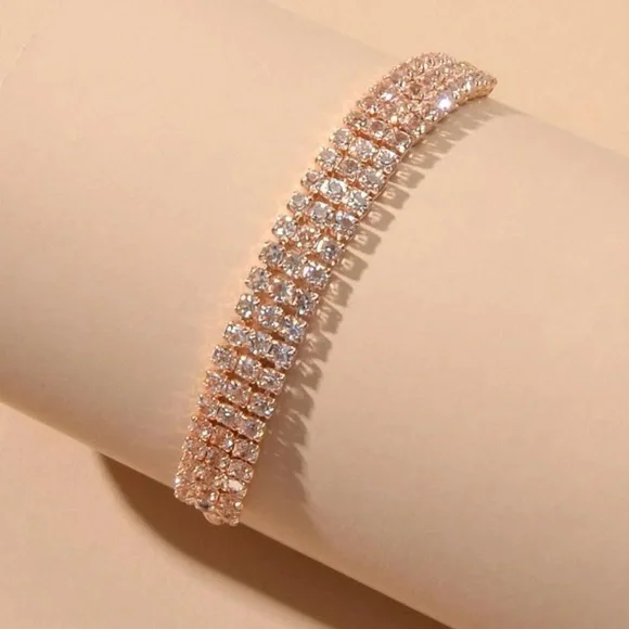 Luxurious Yellow Gold Rhinestone Adjustable Bracelet - Picture 2 of 8